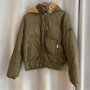 Zero Xposur Evolution Women's Olive Green Down Puffer Jacket with Fur Hood